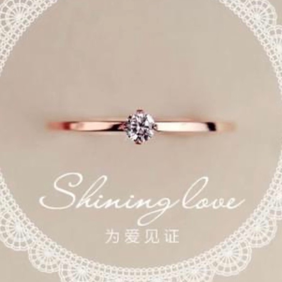 Ring minimalist rose gold silver cubic zirconia thin - Picture 3 of 4